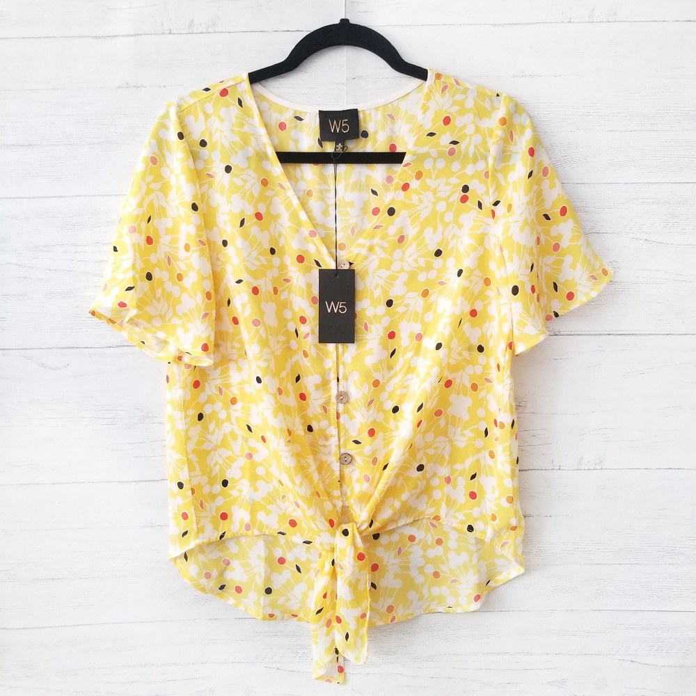 NWT W5 Floral Print Tie Front V-Neck Top Sz Small - Picture 1 of 6